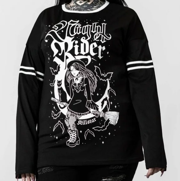 Killstar Black and White Night Rider Long Sleeve Tee - Picture 6 of 9